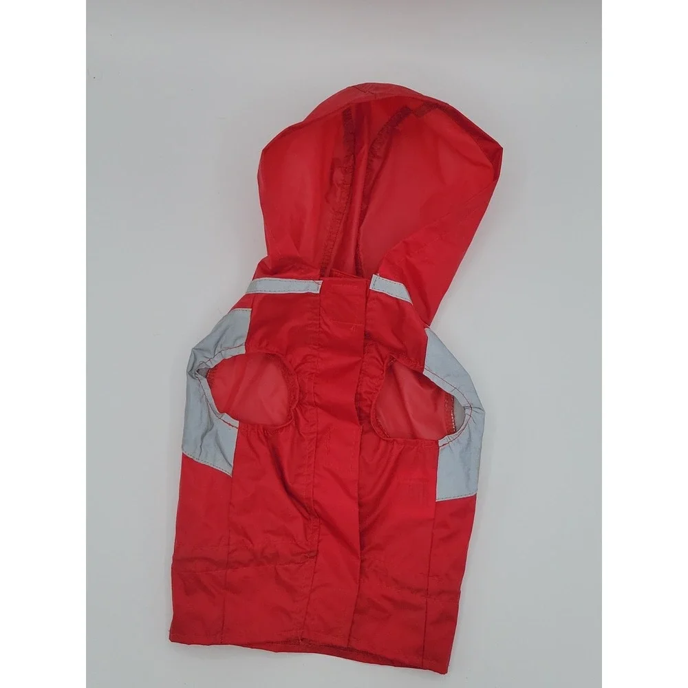 Dog Rain Jacket Nylon Red Hooded Size Small Zipper Pocket Hook & Loop Closure